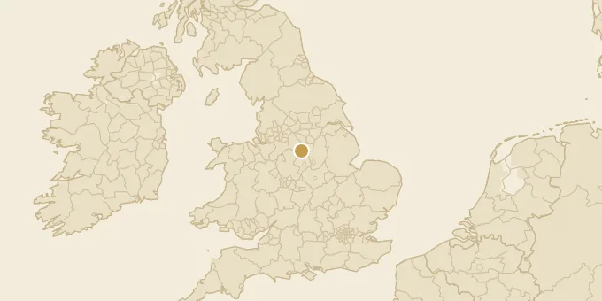 Map of Derbyshire, England